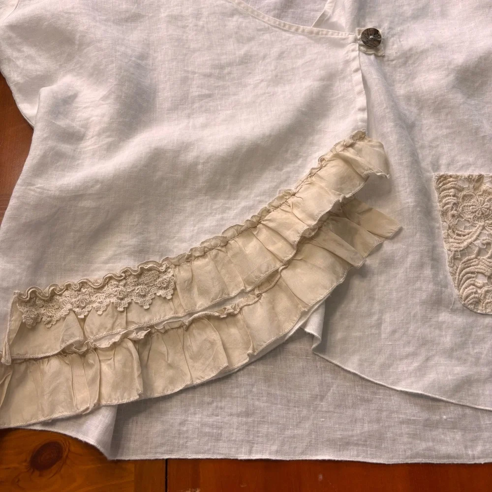 4 Love And Liberty Johnny Was Linen Crochet Embroidered Wrap Style Top Size M - Picture 11 of 16